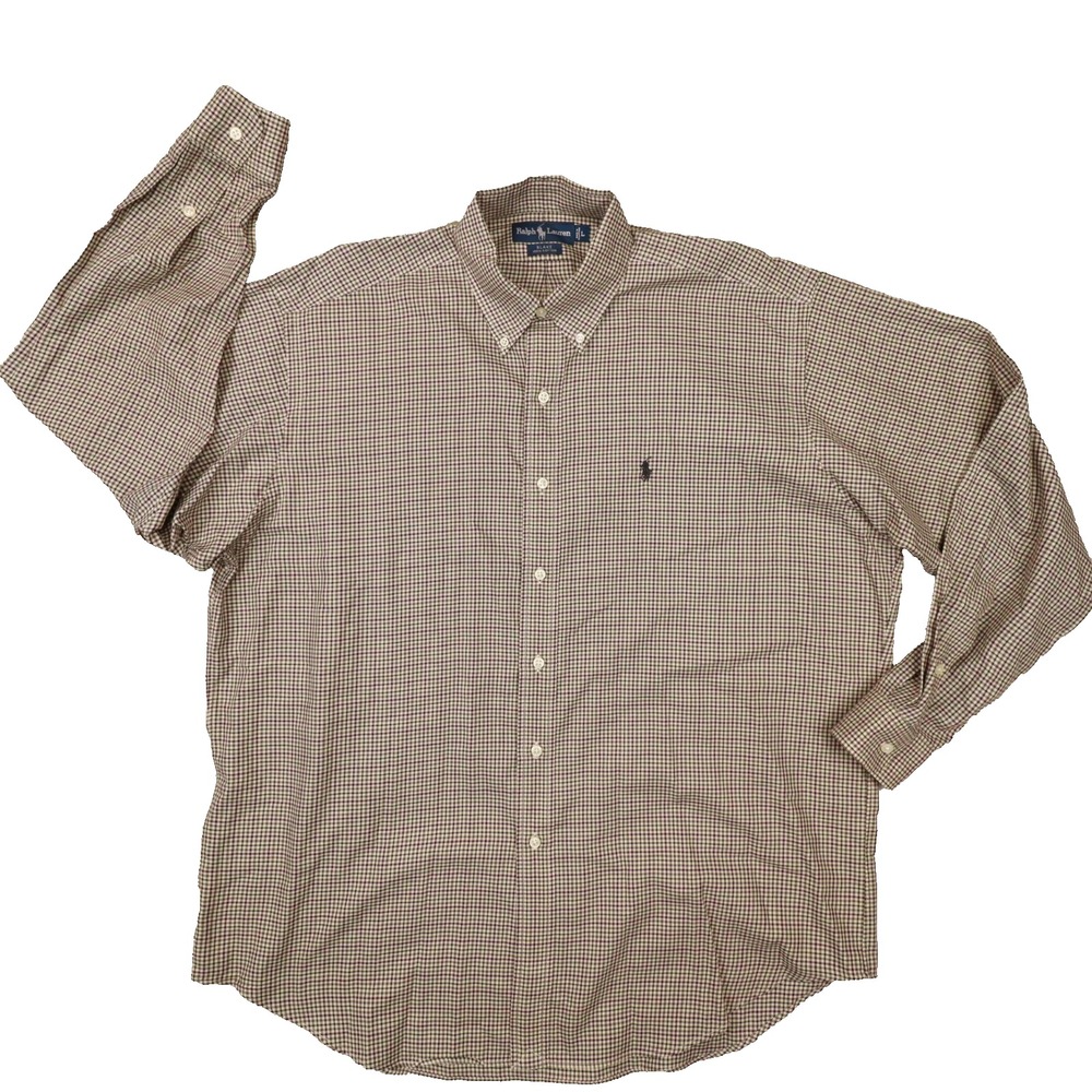 Ralph Lauren Brown Check Plaid BlakeLong Sleeve Button Shirt size LArge